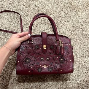 Rare Coach Willow Floral Mercer 30 Burgundy Leather Crossbody/Shoulder bag.